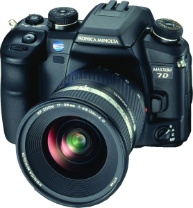 Konica Minolta's Maxxum 7 Digital. Courtesy of Konica Minolta, with modifications by Michael R. Tomkins. Click for a bigger picture!