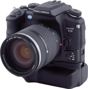 Konica Minolta's Maxxum 7 Digital. Courtesy of Konica Minolta, with modifications by Michael R. Tomkins. Click for a bigger picture!