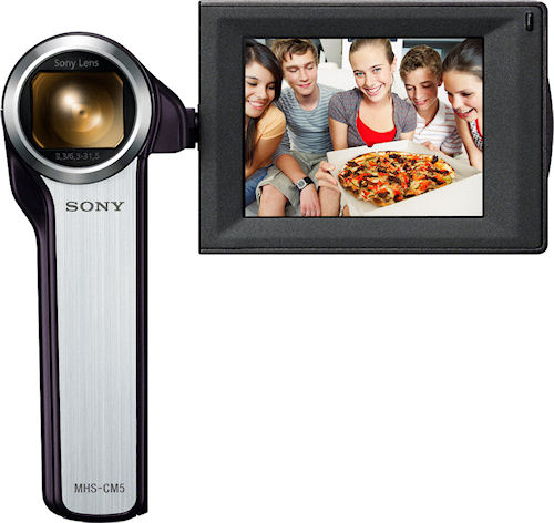 The MHS-CM5 with LCD display swivelled to face forwards. Photo provided by Sony Electronics Inc. Click for a bigger picture!