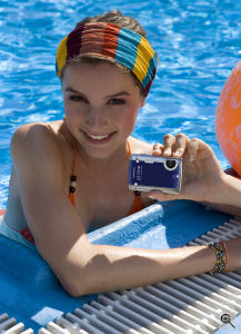 Olympus' Mju 725 SW digital camera. Courtesy of Olympus, with modifications by Michael R. Tomkins. Click for a bigger picture!