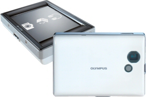 Olympus' m:robe MR-500i digital camera. Courtesy of Olympus, with modifications by Michael R. Tomkins. Click for a bigger picture!