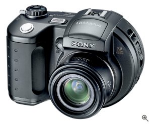 Sony's Mavica MVC-CD500 digital camera. Courtesy of Sony, with modifications by Michael R. Tomkins. Click for a bigger picture!