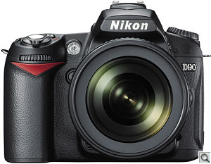 Nikon D90 digital SLR. Courtesy of Nikon, with modifications by Zig Weidelich. Click for a bigger picture!