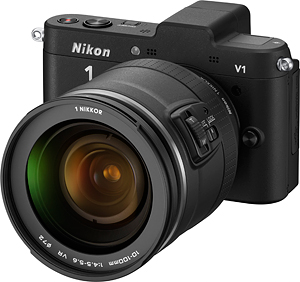 The Nikon V1 compact system camera with 10-100mm f/4.5-5.6 VR lens. Photo provided by Nikon Inc. Click for a bigger picture!