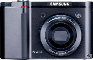 Samsung's NV10 digital camera. Courtesy of Samsung, with modifications by Michael R. Tomkins. Click for a bigger picture!