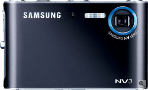Samsung's NV3 digital camera. Courtesy of Samsung, with modifications by Michael R. Tomkins. Click for a bigger picture!