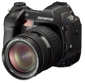 Olympus' E System camera body. Courtesy of Olympus, with modifications by Michael R. Tomkins. Click for a bigger picture!