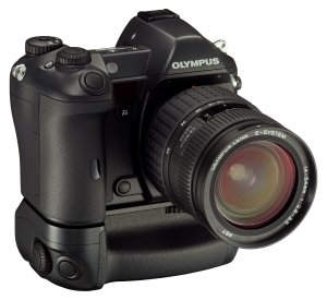 Olympus' E System camera body. Courtesy of Olympus, with modifications by Michael R. Tomkins. Click for a bigger picture!