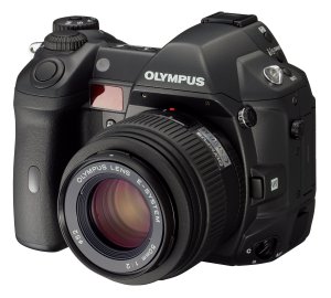 Olympus' E System camera body. Courtesy of Olympus, with modifications by Michael R. Tomkins. Click for a bigger picture!