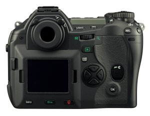 Olympus' E System camera body. Courtesy of Olympus, with modifications by Michael R. Tomkins. Click for a bigger picture!