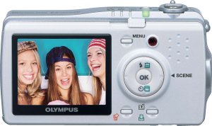 Olympus' IR-300 digital camera. Courtesy of Olympus, with modifications by Michael R. Tomkins. Click for a bigger picture!