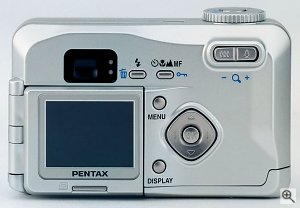 Pentax's Optio 230 digital camera. Courtesy of Pentax Corp., with modifications by Michael R. Tomkins. Click for a bigger picture!