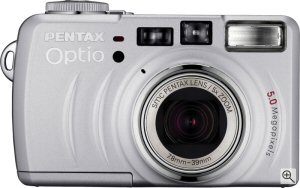 Pentax's Optio 555 digital camera. Courtesy of Pentax, with modifications by Michael R. Tomkins. Click for a bigger picture!