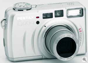 Pentax's Optio 555 digital camera. Courtesy of Pentax, with modifications by Michael R. Tomkins. Click for a bigger picture!