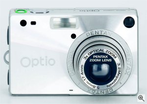 Pentax's OptioS digital camera. Courtesy of Pentax, with modifications by Michael R. Tomkins. Click for a bigger picture!