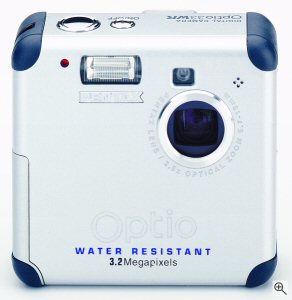 Pentax's Optio 33WR digital camera. Courtesy of Pentax, with modifications by Michael R. Tomkins. Click for a bigger picture!