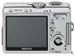 Pentax's Optio S45 digital camera. Courtesy of Pentax, with modifications by Michael R. Tomkins. Click for a bigger picture!