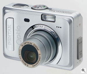 Pentax's Optio S55 digital camera. Courtesy of Pentax, with modifications by Michael R. Tomkins. Click for a bigger picture!