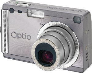 Pentax's Optio S5i digital cameracorder. Courtesy of Pentax, with modifications by Michael R. Tomkins. Click for a bigger picture!