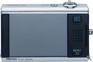 Pentax's Optio T10 digital camera. Courtesy of Pentax, with modifications by Michael R. Tomkins. Click for a bigger picture!