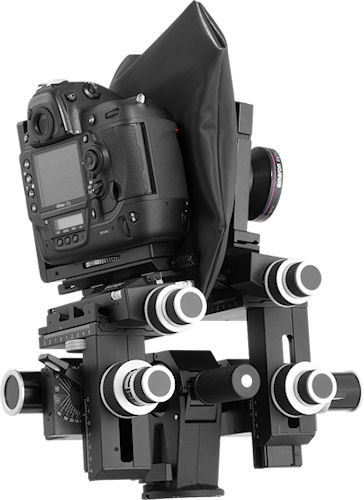 Sinar p3-slr with Nikon DSLR mounted, in landscape orientation. Photo provided by Sinar Photography AG.