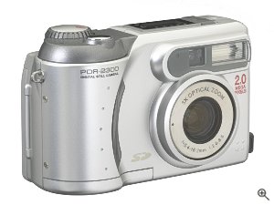 Toshiba's PDR-2300 digital camera. Courtesy of Toshiba, with modifications by Michael R. Tomkins. Click for a bigger picture