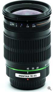 Pentax's smc PENTAX-DA 16mm-45mm F4 ED AL lens. Courtesy of Pentax U.S.A. Inc., with modification by Michael R. Tomkins. Click for a bigger picture!