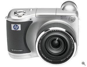 HP's PhotoSmart 850 digital camera. Courtesy of Hewlett-Packard Co., with modifications by Michael R. Tomkins. Click for a bigger picture!