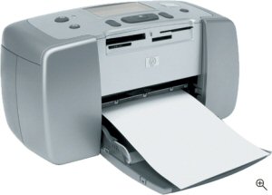 Hewlett Packard's Photosmart 145 photo printer. Courtesy of Hewlett Packard, with modifications by Michael R. Tomkins. Click for a bigger picture!