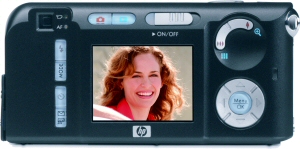 HP's Photosmart M307 digital camera. Courtesy of Hewlett Packard, with modifications by Michael R. Tomkins. Click for a bigger picture!