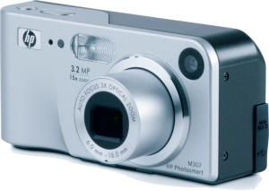 HP's Photosmart M307 digital camera. Courtesy of Hewlett Packard, with modifications by Michael R. Tomkins. Click for a bigger picture!