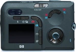 HP's Photosmart R607 digital camera. Courtesy of Hewlett Packard, with modifications by Michael R. Tomkins. Click for a bigger picture!