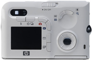 HP's Photosmart R607 digital camera, BMW Williams F1 Team Special Edition. Courtesy of HP, with modifications by Michael R. Tomkins. Click for a bigger picture!