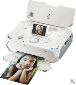 Canon's PIXMA mini320 photo printer. Courtesy of Canon, with modifications by Michael R. Tomkins. Click for a bigger picture!