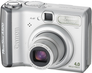 Canon's PowerShot A520 digital camera. Courtesy of Canon, with modifications by Michael R. Tomkins. Click for a bigger picture!