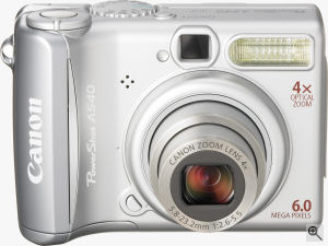 Canon's PowerShot A540 digital camera. Courtesy of Canon, with modifications by Michael R. Tomkins. Click for a bigger picture!