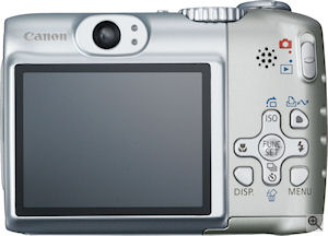 Canon's PowerShot A580 digital camera. Courtesy of Canon, with modifications by Michael R. Tomkins. Click for a bigger picture!