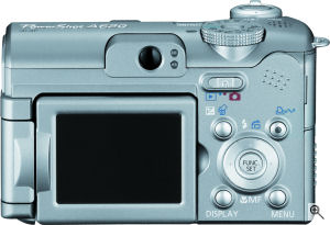 Canon's PowerShot A620 digital camera. Courtesy of Canon, with modifications by Michael R. Tomkins. Click for a bigger picture!