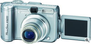 Canon's PowerShot A620 digital camera. Courtesy of Canon, with modifications by Michael R. Tomkins. Click for a bigger picture!