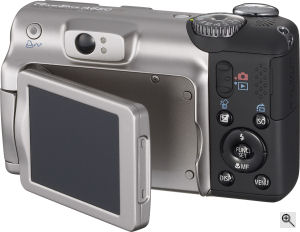 Canon's PowerShot A720 IS digital camera. Courtesy of Canon, with modifications by Michael R. Tomkins. Click for a bigger picture!