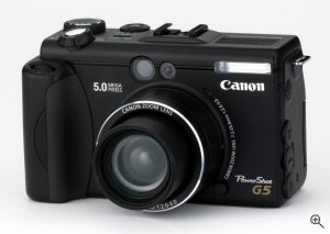 Canon's PowerShot G5 digital camera. Courtesy of Canon, with modifications by Michael R. Tomkins.