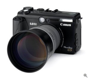 Canon's PowerShot G5 digital camera. Courtesy of Canon, with modifications by Michael R. Tomkins.