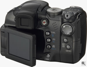 Canon's PowerShot S3 IS digital camera. Courtesy of Canon, with modifications by Michael R. Tomkins. Click for a bigger picture!