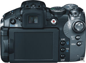 Canon's PowerShot S5 IS digital camera. Courtesy of Canon, with modifications by Michael R. Tomkins. Click for a bigger picture!