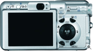 Canon's PowerShot S80 digital camera. Courtesy of Canon, with modifications by Michael R. Tomkins. Click for a bigger picture!