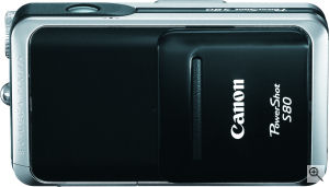 Canon's PowerShot S80 digital camera. Courtesy of Canon, with modifications by Michael R. Tomkins. Click for a bigger picture!
