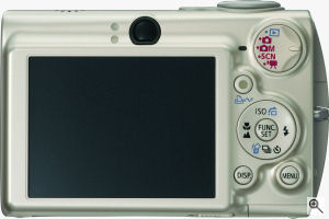 Canon's PowerShot SD550 digital camera. Courtesy of Canon, with modifications by Michael R. Tomkins. Click for a bigger picture!