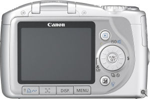 Canon's PowerShot SX100 IS digital camera. Courtesy of Canon, with modifications by Michael R. Tomkins. Click for a bigger picture!