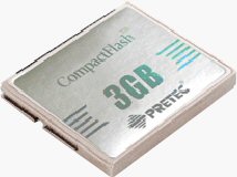 Pretec's 3GB Platinum CompactFlash card. Courtesy of Pretec, with modifications by Michael R. Tomkins. Click for a bigger picture!