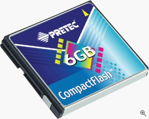 Pretec's 6GB CompactFlash card. Courtesy of Pretec, with modifications by Michael R. Tomkins. Click for a bigger picture!
